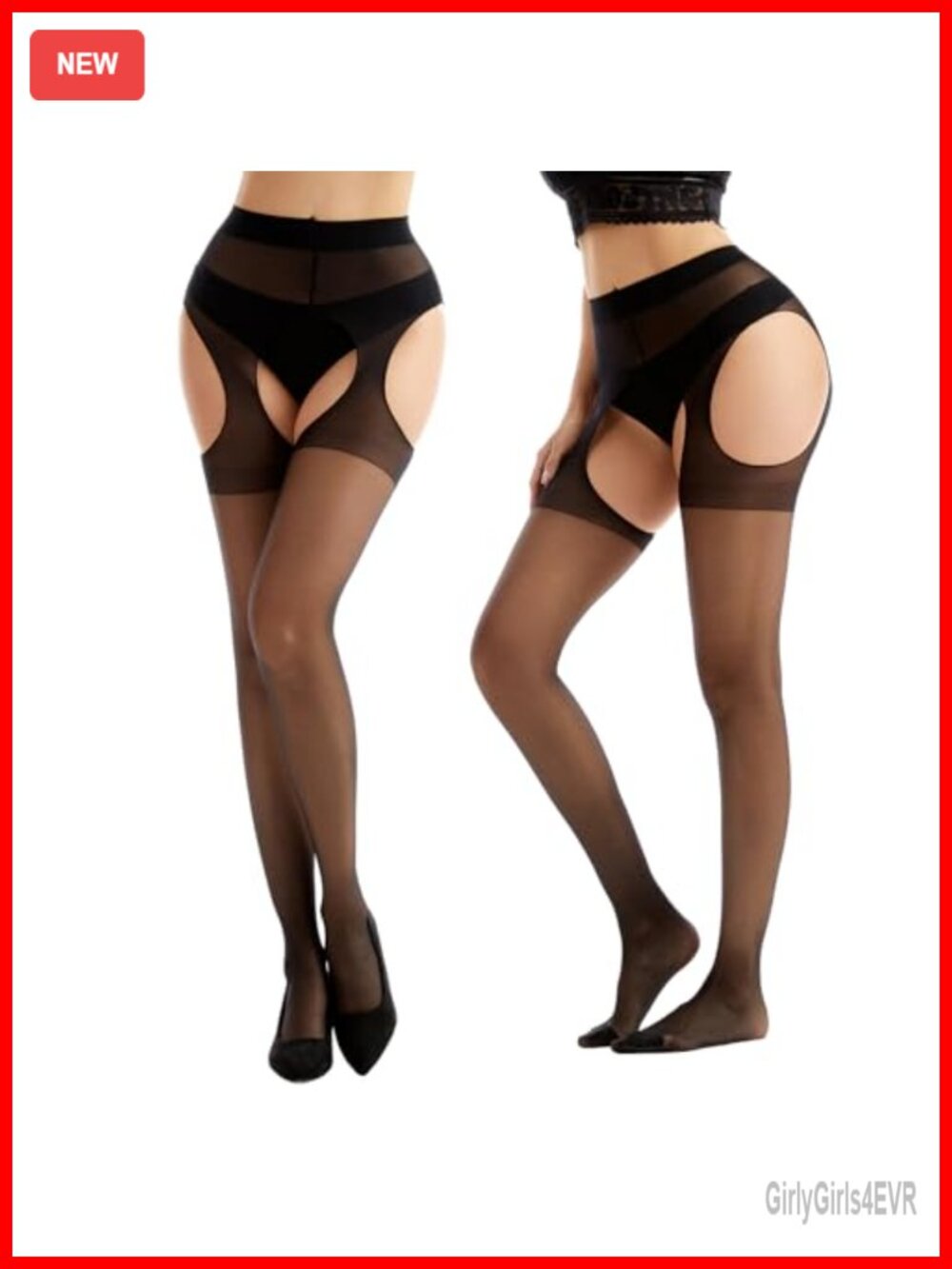 Sheer Suspender Tights Open Crotch High Waist Garter Pantyhose